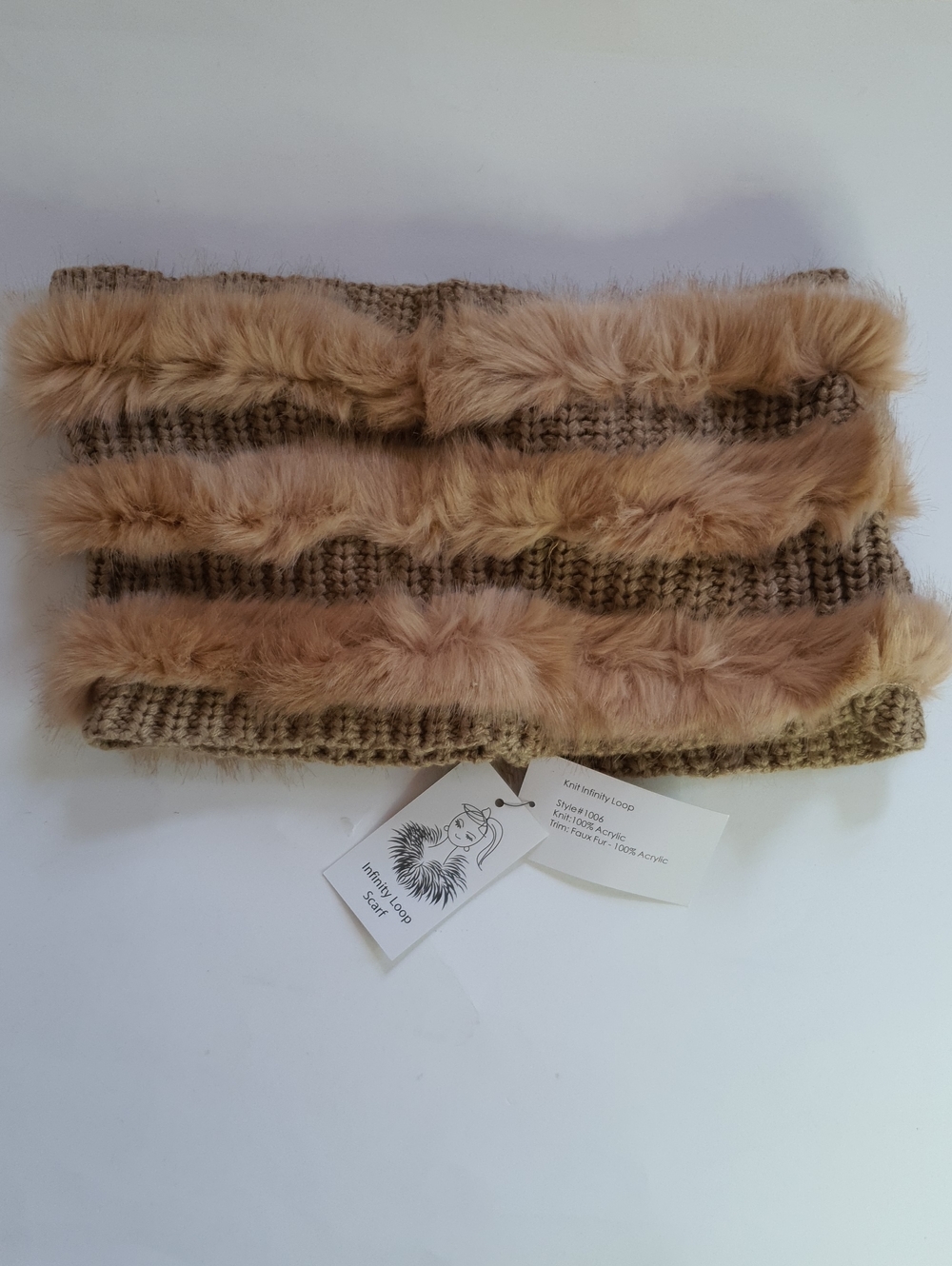 Faux Fur Knit Infinity Scarf - Beige + Free Gift